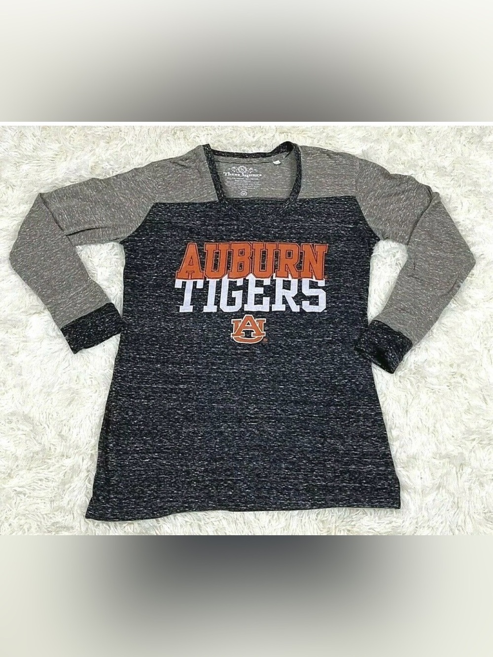 Three Square Medium Heather Blue Gray Long Sleeve V Neck 56 Auburn Tigers Tee